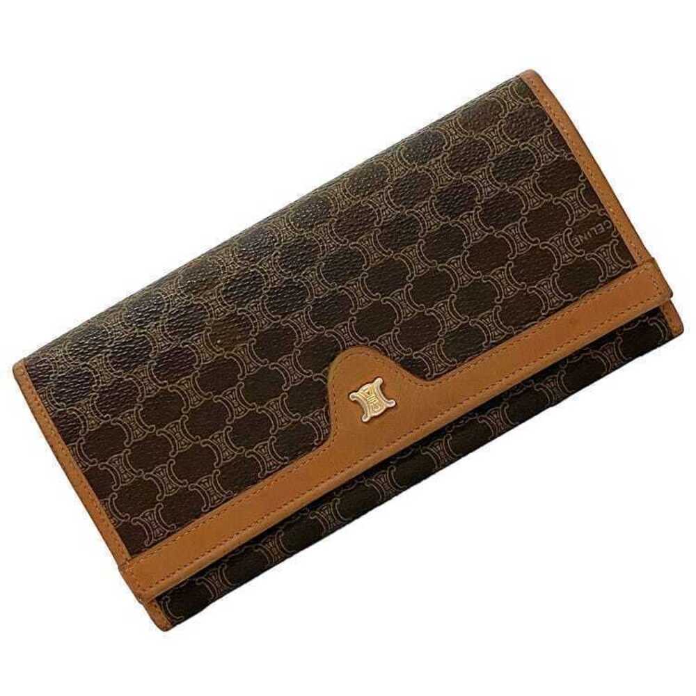 Celine Bifold Long Wallet Clasp Closure Camel Macadam Leather Flap Snap Brown